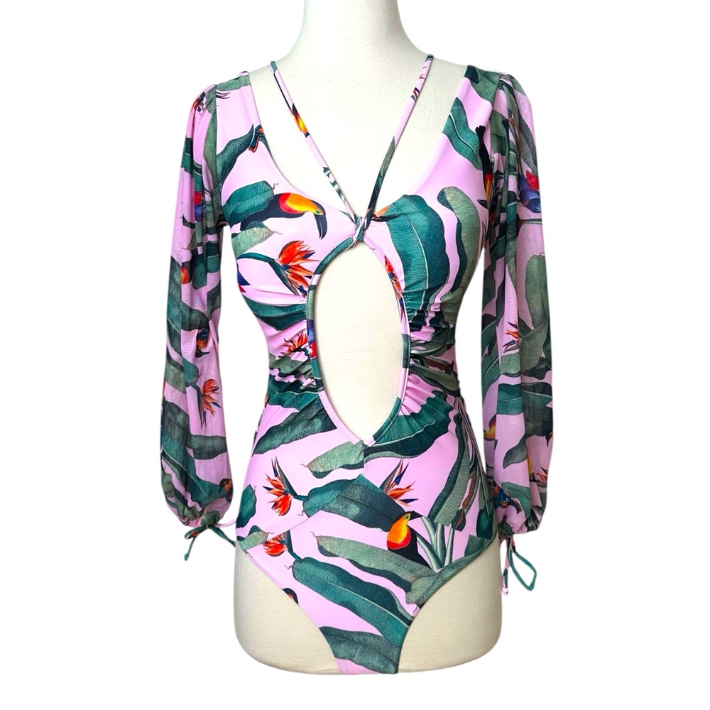 DR.JEWEL NWT TROPICAL LONG SLEEVE ONE PIECE - Picture 2 of 8